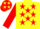 Silk - Yellow, Red Quarter Moon and Stars, Yellow Bars on Red Sleeves, Yellow