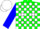 Silk - Green, white blocks, white spots on blue sleeves, white cap