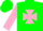 Silk - GREEN, pink Maltese cross, pink bars on sleeves, green cap