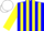 Silk - Blue and White Halves, Blue and Yellow Stripes on Sleeves, White Cap