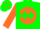 Silk - GREEN, green 'D' on orange disc, green diamonds on orange sleeves, gree