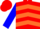 Silk - Red, red 'C' on multi-colored disc, orange chevrons on blue sleeves, red cap