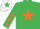 Silk - Emerald Green, Orange star, Orange stars on sleeves, White cap, Emerald Green star