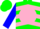 Silk - Green, Blue 'V' on Pink disc, Pink Chevrons on Blue Sleeves, Green Cap