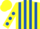 Silk - Yellow and Royal Blue stripes, Yellow sleeves, Royal Blue spots, Yellow cap