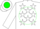 Silk - WHITE, white 'TY' and stars on green disc, white c