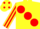 Silk - YELLOW, large red spots, striped sleeves, yellow cap, red spots