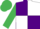Silk - Purple and White (quartered), Emerald Green sleeves and cap