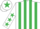 Silk - White and Emerald Green stripes, White sleeves, Emerald Green stars, White cap, Emerald Green star