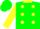 Silk - Green, Yellow spots and Collar, Yellow Sleeves, Two Green Hoops, Yello