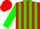 Silk - Red, green stripes, red and green opposing sleeves, red cap