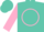 Silk - Turquoise, pink circle 'DP', pink sleeves