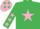 Silk - EMERALD GREEN, pink star, pink stars on sleeves & cap