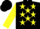 Silk - BLACK, yellow 'GJ' in yellow circled stars, yellow sleeves, black cap