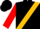 Silk - BLACK and RED diagonal halves, gold sash, white bars on black and red opposing sle