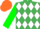 Silk - EMERALD GREEN & WHITE DIAMONDS, green sleeves, orange cap