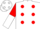 Silk - White, Red spots, Red Circled 'LAR', Red and White Halved Sleeves,