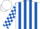 Silk - White and royal blue stripes, checked sleeves, white cap