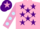 Silk - Pink, Purple stars, Mauve sleeves, Light Blue spots, Purple cap, Mauve star