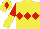 Silk - Yellow, Red triple diamond, Red and Yellow halved sleeves, Yellow cap, Red diamond