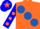 Silk - ORANGE, large royal blue spots, blue slvs,orange spots,blue cap, orange star