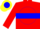 Silk - Red, yellow & blue hoop, yellow 'W' on blue disc on back, yellow & blue ba