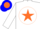 Silk - WHITE, blue 'C' on red star on blue and orange disc, white ca