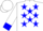 Silk - White, blue stars, red 'RAY' in blue frame, blue cuffs on red sleeve