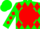 Silk - Green, green 'K' on red disc, red diamonds, red