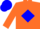 Silk - Orange, blue 'MB' in blue diamond frame, blue cap