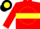 Silk - Red, yellow hoop, black G on yellow disc, red
