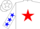Silk - White, Blue 'P' on Red Star, Red and Blue Stars on Sleeves, White C