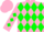 Silk - Pink, pink 'GG' on green diamonds, green c