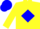 Silk - Yellow, yellow 'BG' on blue diamond, blue cap