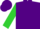 Silk - PURPLE, lime green, 'HW', purple bolt on lime green sleeves, purple cap