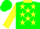 Silk - KELLY GREEN, yellow collar, black & yellow stars, yellow cuffs on sleeves, ye