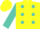 Silk - Yellow, Turquoise spots, Turquoise Bars on Sleeves, Yellow Cap