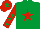Silk - EMERALD GREEN, red star, red sleeves, emerald green stars, red cap, emerald green star