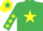 Silk - EMERALD GREEN, yellow star, yellow stars on sleeves, yellow cap, emerald green star