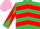 Silk - Emerald Green, Red chevrons, diabolo on sleeves, Pink cap