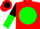 Silk - Red, Black 'LF' in Green disc, Black & Green Halved Sleeves, Re