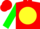 Silk - Red, Red 'M' in Yellow disc, Green Sleeves, Red Cap
