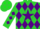 Silk - Lime green, green 'MB' on purple star, purple diamonds & cu