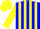 Silk - Blue and White Halves, Blue and Yellow Stripes on Sleeves, Yellow Cap