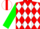 Silk - Red, white diamonds, white stripe on green sle