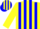 Silk - Yellow, blue Steer Head, blue Viejo Oeste Farms, blue stripes on yellow sleeves