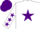 Silk - WHITE, purple star & stars on sleeves, purple cap