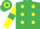 Silk - Emerald Green, Yellow spots, Yellow sleeves, Emerald Green armlets, Emerald Green and Yellow hooped cap