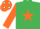 Silk - Emerald Green, Orange star and sleeves, Orange cap, White spots