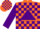 Silk - Orange, orange 'Guess ?' on purple triangle, purple blocks on sleeves